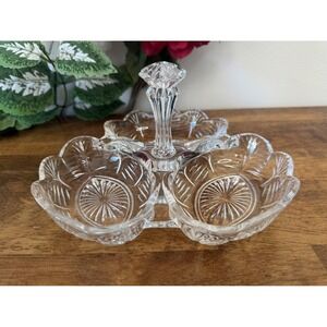 Vintage Clear Pressed Glass Divided Relish Dish with‎ Handle